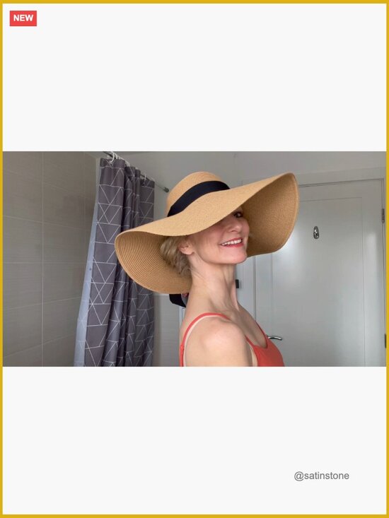 Wide Brim Floppy Sun Hat UPF 80 Foldable Packable Straw Beach Hat